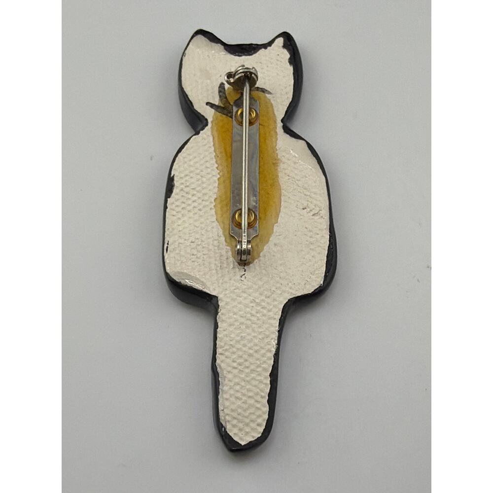 Vintage Frantic by Kay Sheen Art Designs Handcrafted Ceramic Cat Clock Brooch - Picture 2 of 5